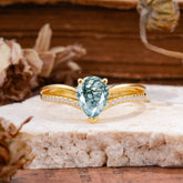 1.25 Carat Pear Cut Moss Agate Ring Split Shank Engagement Ring